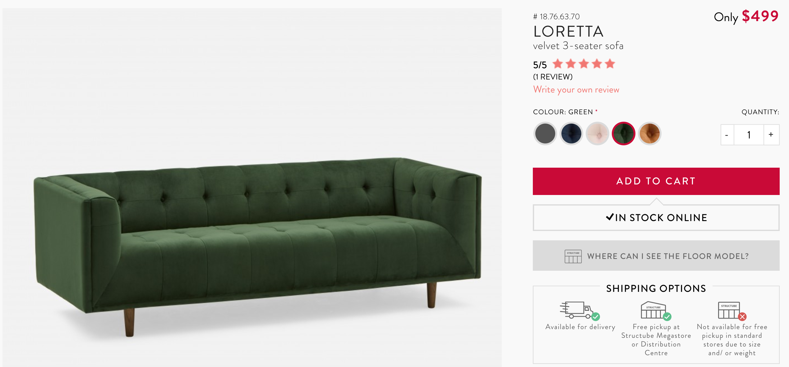 Structube's Loretta sofa in green, $499